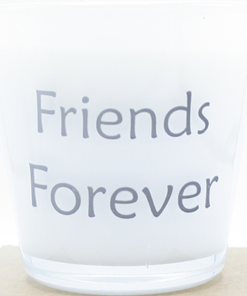 kaars in wit glas met tekst friends forever